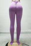 Red Milk Silk Elastic Fly Mid Solid Draped pencil Pants Bottoms