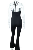 Black Sexy Solid Patchwork Halter Boot Cut Jumpsuits