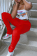 Red Milk Silk Elastic Fly Mid Solid Draped pencil Pants Bottoms