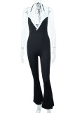 Black Sexy Solid Patchwork Halter Boot Cut Jumpsuits