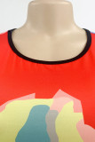 Multicolor Sexy Print Patchwork O Neck One Step Skirt Dresses