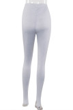 Red Milk Silk Elastic Fly Mid Solid Draped pencil Pants Bottoms