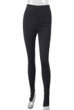 Red Milk Silk Elastic Fly Mid Solid Draped pencil Pants Bottoms
