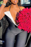 Black Sexy Solid Patchwork Halter Boot Cut Jumpsuits