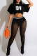 Black Fashion Casual Print Patchwork See-through O Neck Short Sleeve Two Pieces