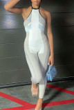 Grey Casual Street Print Patchwork O Neck Regular Jumpsuits