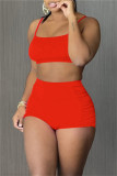 Red Sexy Casual Solid Backless Spaghetti Strap Sleeveless Two Pieces