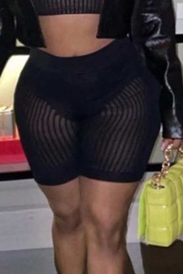 Black Sexy Solid Patchwork See-through High Waist Pencil Patchwork Bottoms