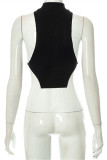 Red Fashion Sexy Patchwork Solid Hollowed Out Asymmetrical Turtleneck Tops
