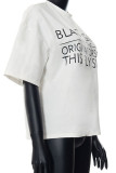 White Casual Print Patchwork O Neck T-Shirts