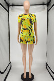 Green Fashion Casual Print Basic O Neck Short Sleeve Two Pieces