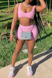 Pink Casual Sportswear Solid Basic O Neck Sleeveless Two Pieces