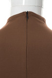 Brown Sexy Solid Hollowed Out Patchwork O Neck Regular Jumpsuits