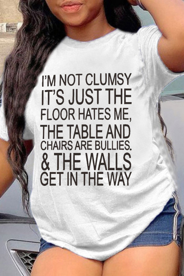White Black Fashion Casual Letter Print Basic O Neck T-Shirts