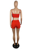 Red Sexy Casual Solid Backless Spaghetti Strap Sleeveless Two Pieces