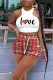 Red Casual Sportswear Print Patchwork O Neck Sleeveless Two Pieces