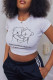 White Fashion Casual Print Basic O Neck T-Shirts