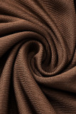 Brown Sexy Solid Hollowed Out Patchwork O Neck Regular Jumpsuits