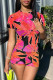 Red Fashion Casual Print Basic O Neck Short Sleeve Two Pieces