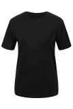 White Fashion Street Lips Printed Patchwork O Neck T-Shirts