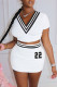 White Fashion Casual Print Patchwork V Neck Short Sleeve Two Pieces