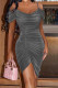 Grey Elegant Solid Patchwork Asymmetrical Spaghetti Strap One Step Skirt Dresses