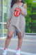Grey Fashion Casual Lips Printed Patchwork Asymmetrical Oblique Collar Two Pieces