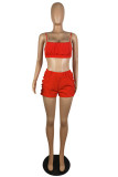 Red Sexy Casual Solid Backless Spaghetti Strap Sleeveless Two Pieces