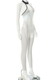 Grey Casual Street Print Patchwork O Neck Regular Jumpsuits