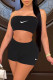 Black Fashion Casual Solid Embroidered Strapless Sleeveless Two Pieces