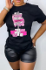 Black Fashion Street Print Patchwork Letter O Neck T-Shirts