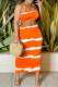 Orange Fashion Sexy Print Backless Spaghetti Strap Sleeveless Two Pieces