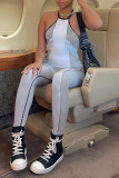 Grey Casual Street Print Patchwork O Neck Regular Jumpsuits