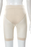 Apricot Sexy Solid Patchwork See-through High Waist Pencil Patchwork Bottoms