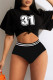Black Fashion Casual Print Basic O Neck Short Sleeve Two Pieces
