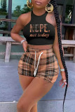 Red Casual Sportswear Print Patchwork O Neck Sleeveless Two Pieces