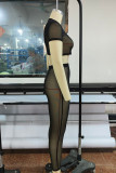 Black Fashion Sexy Solid See-through O Neck Short Sleeve Two Pieces