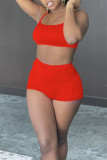 Red Sexy Casual Solid Backless Spaghetti Strap Sleeveless Two Pieces
