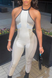 Grey Casual Street Print Patchwork O Neck Regular Jumpsuits
