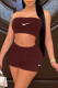 Coffee Fashion Casual Solid Embroidered Strapless Sleeveless Two Pieces