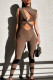 Brown Sexy Solid Hollowed Out Patchwork O Neck Regular Jumpsuits