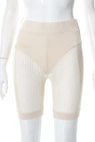 Apricot Sexy Solid Patchwork See-through High Waist Pencil Patchwork Bottoms
