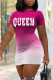 Rose Red Fashion Casual Gradual Change Letter Print Basic O Neck Short Sleeve Dress