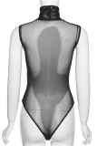 Black Fashion Sexy Patchwork Hot Drilling See-through Half A Turtleneck Skinny Romper