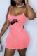 Red Fashion Sexy Print Letter Spaghetti Strap One Step Skirt Dresses