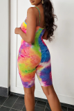 Colour Fashion Patchwork Tie-dye Spaghetti Strap Skinny Rompers