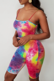 Colour Fashion Patchwork Tie-dye Spaghetti Strap Skinny Rompers