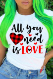 Red Fashion Casual Print Basic O Neck T-Shirts