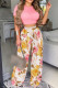 Pink Fashion Casual Print Basic O Neck Short Sleeve Two Pieces