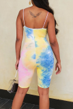 Colour Fashion Patchwork Tie-dye Spaghetti Strap Skinny Rompers